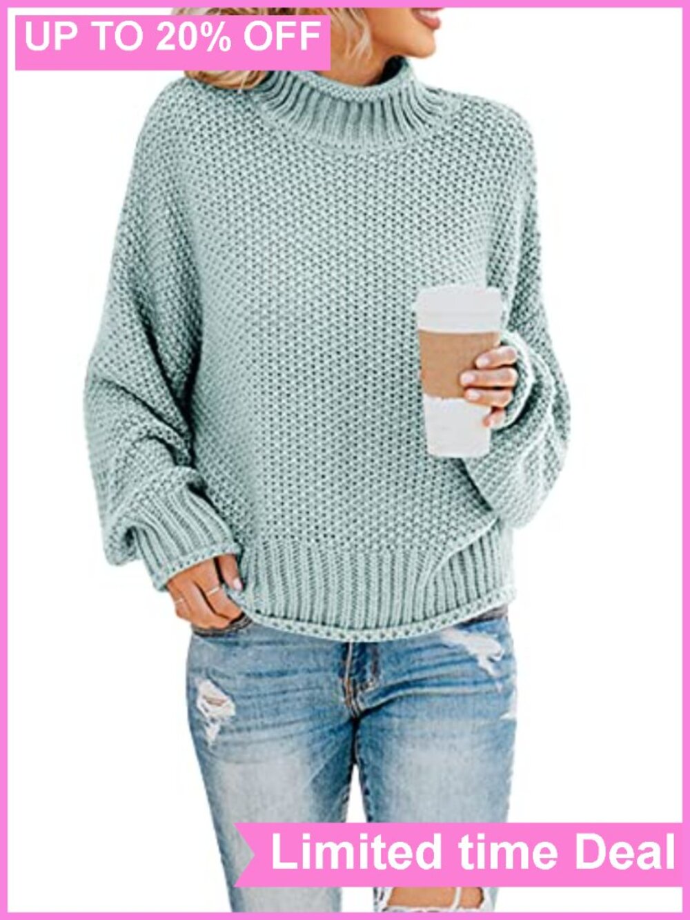 Oversized Turtleneck Chunky Cable Knit Batwing Long Sleeve Pullover Sweater